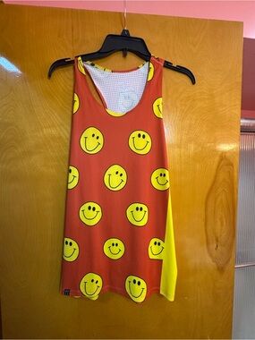 Chicknlegs Red Smiley Face Tank Dress with Yellow Accents